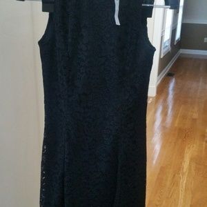 Ann Taylor Black Sleeveless Lace Applique Dress